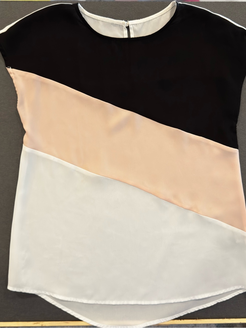 Colorblock Short Sleeve Top in Black, Blush, and White